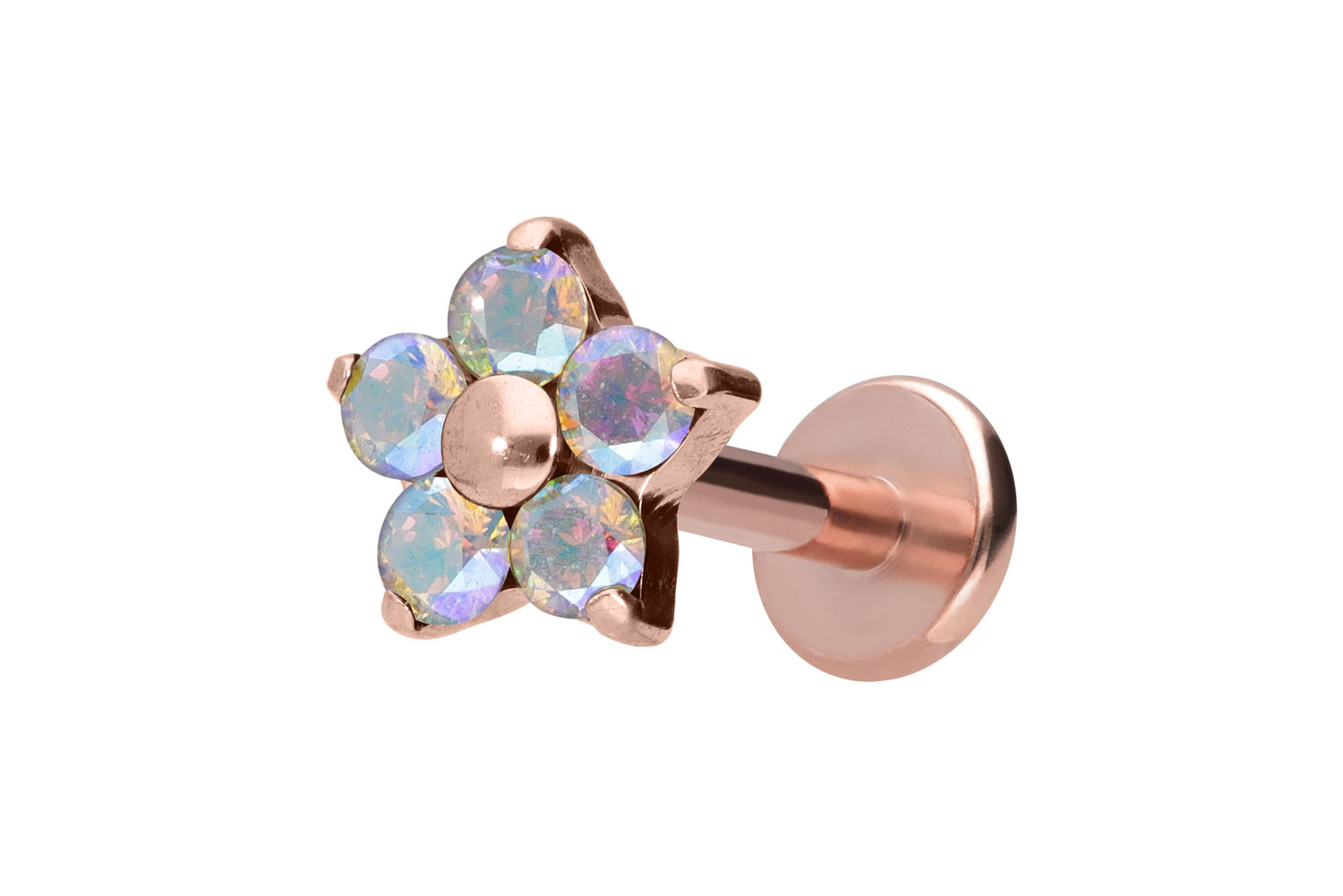 Titan Labret Piercing mit Innengewinde KRISTALLBLUME